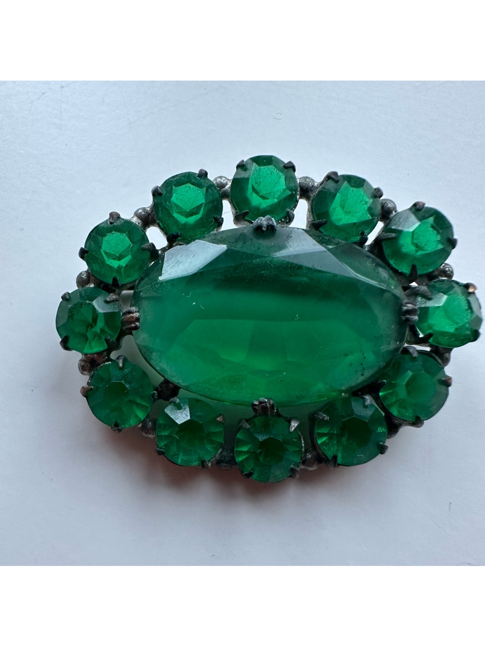 Vintage Victorian Emerald Green Crystal Cluster Brooch - Women Jewelry